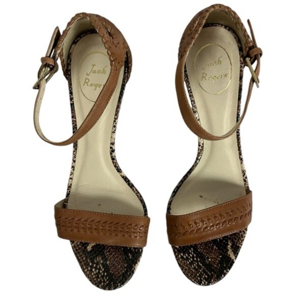 Jack Rogers Brown Wedge Sandals Womens Size 8.5 M Leather Bohemian Brazil Snake - Picture 8 of 16
